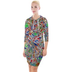 Pop Art - Spirals World 1 Quarter Sleeve Hood Bodycon Dress