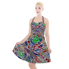 Pop Art - Spirals World 1 Halter Party Swing Dress 