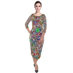Pop Art - Spirals World 1 Quarter Sleeve Midi Velour Bodycon Dress