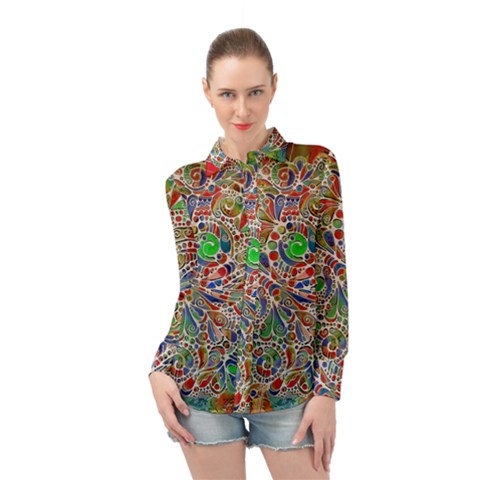 Pop Art - Spirals World 1 Long Sleeve Chiffon Shirt by EDDArt