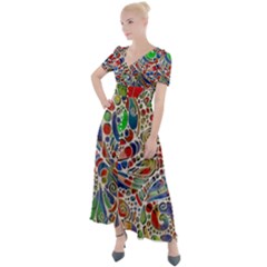 Pop Art - Spirals World 1 Button Up Short Sleeve Maxi Dress