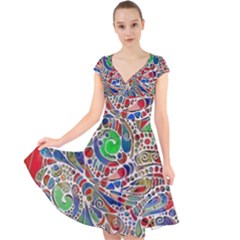 Pop Art - Spirals World 1 Cap Sleeve Front Wrap Midi Dress