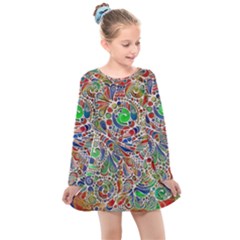 Pop Art - Spirals World 1 Kids  Long Sleeve Dress