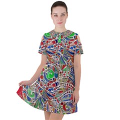 Pop Art - Spirals World 1 Short Sleeve Shoulder Cut Out Dress 