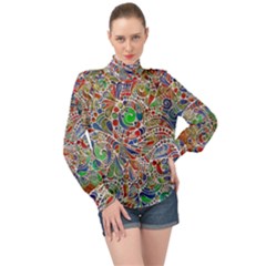 Pop Art - Spirals World 1 High Neck Long Sleeve Chiffon Top