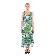 Green Tropical Leaves Sleeveless Maxi Dress by goljakoff