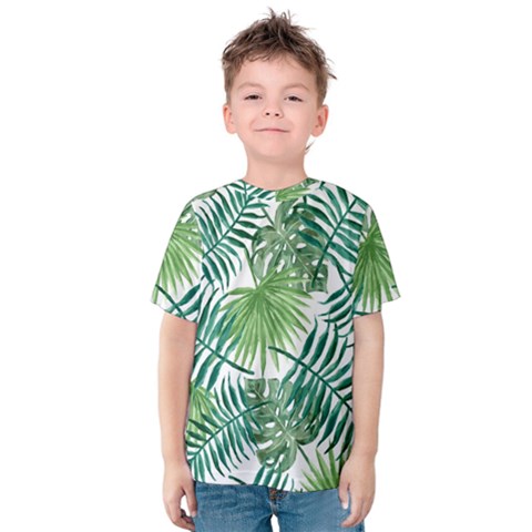 Green Tropical Leaves Kids  Cotton Tee by goljakoff