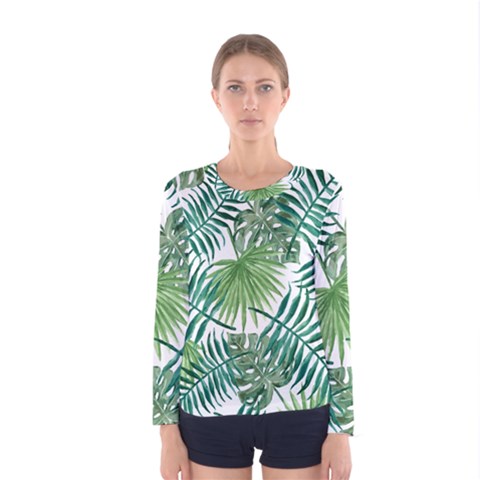Green Tropical Leaves Women s Long Sleeve Tee by goljakoff