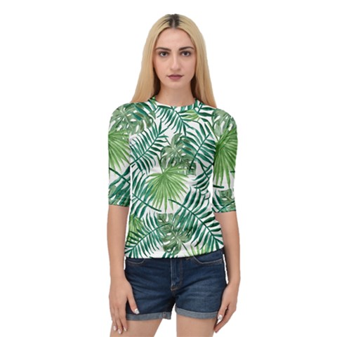 Green Tropical Leaves Quarter Sleeve Raglan Tee by goljakoff