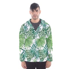 Green Tropical Leaves Men s Hooded Windbreaker by goljakoff