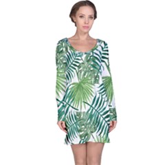 Green Tropical Leaves Long Sleeve Nightdress by goljakoff