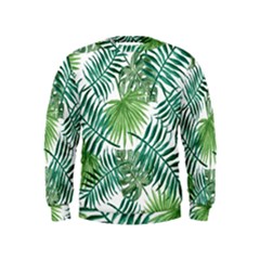Green Tropical Leaves Kids  Sweatshirt by goljakoff
