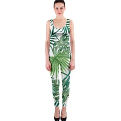 Green Tropical Leaves One Piece Catsuit by goljakoff