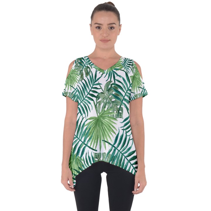 Green tropical leaves Cut Out Side Drop Tee