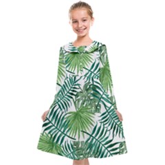 Green Tropical Leaves Kids  Midi Sailor Dress by goljakoff