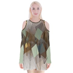 Geometry Diamond Velvet Long Sleeve Shoulder Cutout Dress