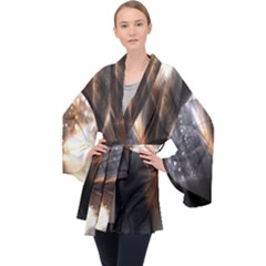 Geometry Diamond Long Sleeve Velvet Kimono  by Sparkle