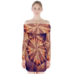 Sun Fractal Long Sleeve Off Shoulder Dress by Sparkle