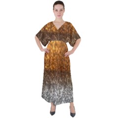 Glitter Gold V-neck Boho Style Maxi Dress by Sparkle