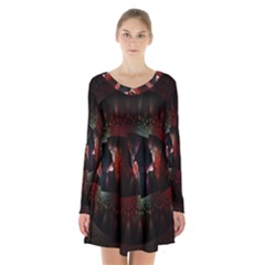 Twist Flower Long Sleeve Velvet V-neck Dress by Sparkle