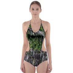 Green Glitter Squre Cut-out One Piece Swimsuit by Sparkle