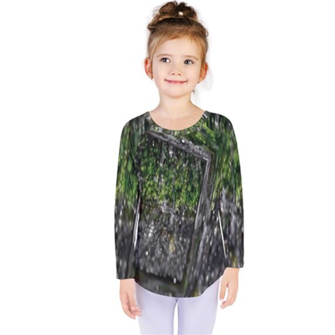 Green Glitter Squre Kids  Long Sleeve Tee by Sparkle