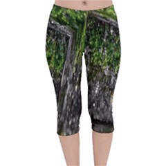 Green Glitter Squre Velvet Capri Leggings  by Sparkle