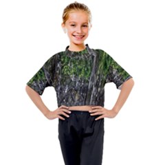 Green Glitter Squre Kids Mock Neck Tee