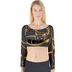 Gold Dog Cat Animal Jewel Long Sleeve Crop Top by HermanTelo