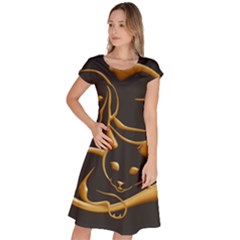 Gold Dog Cat Animal Jewel Classic Short Sleeve Dress