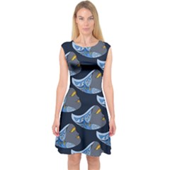 Queen Fish Doodle Art Capsleeve Midi Dress by tmsartbazaar