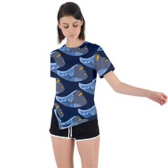 Queen Fish Doodle Art Asymmetrical Short Sleeve Sports Tee by tmsartbazaar