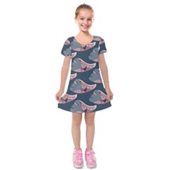 Doodle Queen Fish Pattern Kids  Short Sleeve Velvet Dress by tmsartbazaar