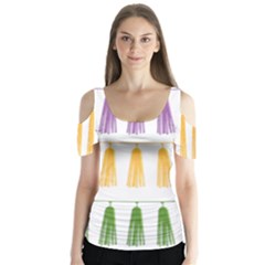 Tassels Tassel Bunting Banner Butterfly Sleeve Cutout Tee 