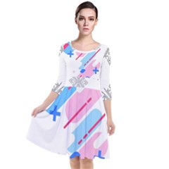 Abstract Geometric Pattern  Quarter Sleeve Waist Band Dress by brightlightarts