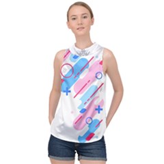 Abstract Geometric Pattern  High Neck Satin Top