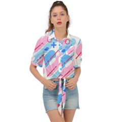 Abstract Geometric Pattern  Tie Front Shirt 