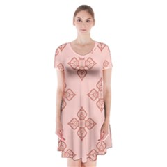 Pattern Floral Design Peach Short Sleeve V-neck Flare Dress by brightlightarts