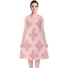 Pattern Floral Design Peach V-neck Midi Sleeveless Dress  by brightlightarts