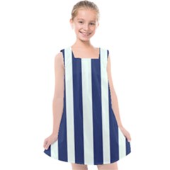 Navy In Vertical Stripes Kids  Cross Back Dress by Janetaudreywilson