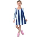 Navy in Vertical Stripes Kids  Long Sleeve Velvet Dress View1