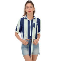 Navy In Vertical Stripes Tie Front Shirt  by Janetaudreywilson