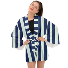 Navy In Vertical Stripes Long Sleeve Kimono by Janetaudreywilson