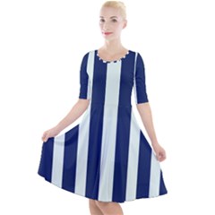 Navy In Vertical Stripes Quarter Sleeve A-line Dress by Janetaudreywilson