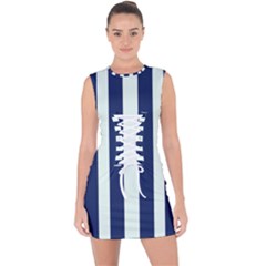 Navy In Vertical Stripes Lace Up Front Bodycon Dress