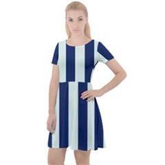 Navy In Vertical Stripes Cap Sleeve Velour Dress  by Janetaudreywilson