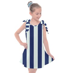 Navy In Vertical Stripes Kids  Tie Up Tunic Dress by Janetaudreywilson