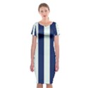 Navy in Vertical Stripes Classic Short Sleeve Midi Dress View1