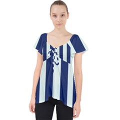 Navy In Vertical Stripes Lace Front Dolly Top