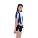 Navy in Vertical Stripes Asymmetrical Short Sleeve Sports Tee View3